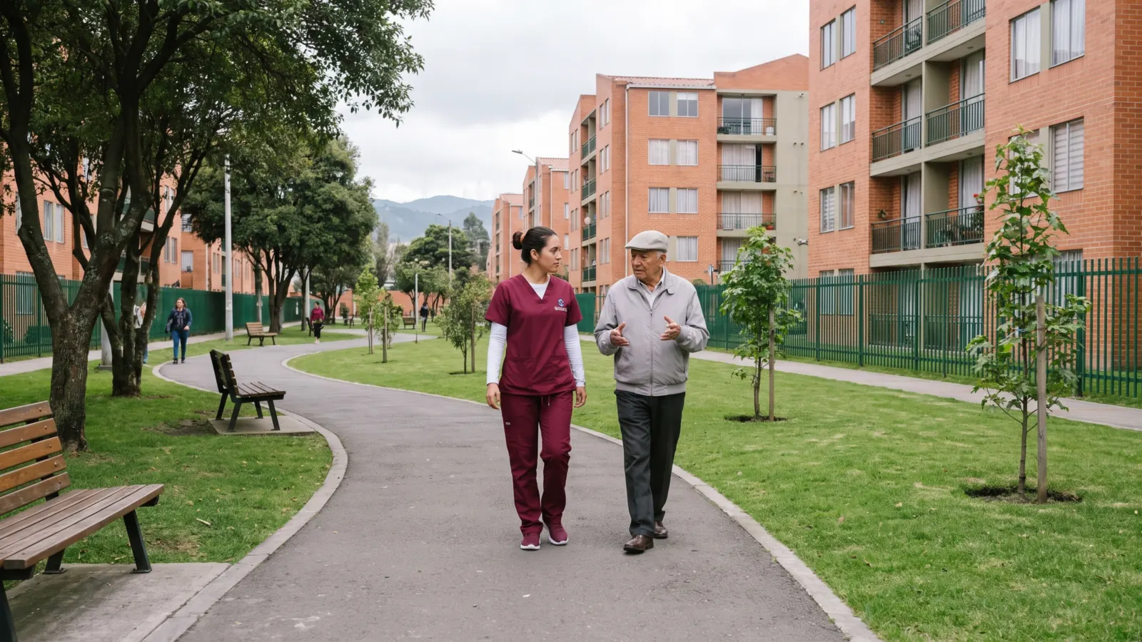 Calle residencial de Normandía, en Engativá, con casas de ladrillo de dos pisos, antejardines y árboles